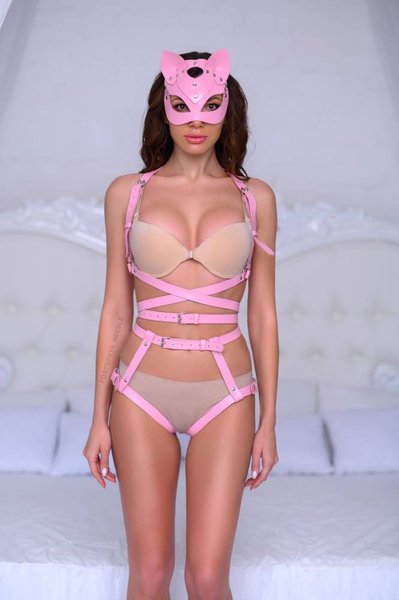 Розовый комплект портупея гартеры и маска на все тело из кожи 116rm - Кожа, нужна помощь 116rm2 фото