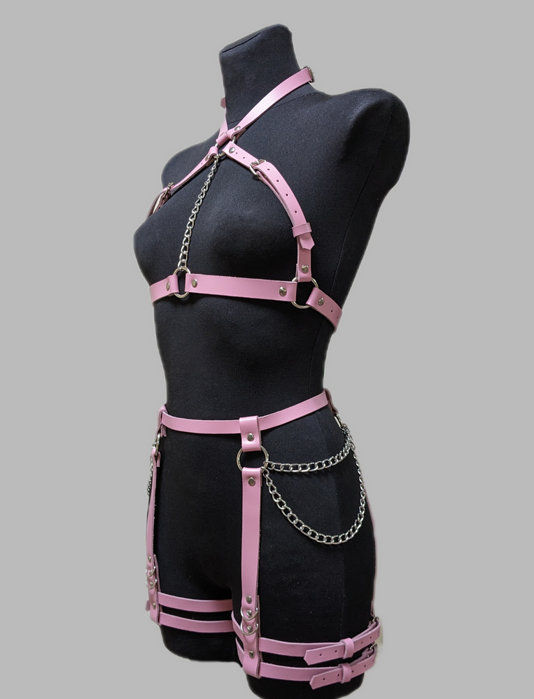 Рожевий комплект гартери портупеї жіночий на все тіло 2004r - Шкіра, потрібна допомога 2004r2 фото