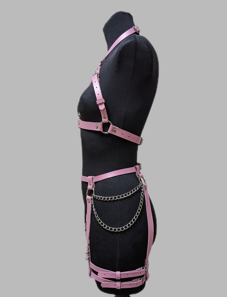 Розовый комплект гартеры портупеи женский на все тело 2004r - Кожа, нужна помощь 2004r2 фото